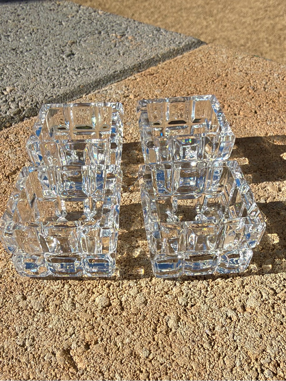 Vintage Mikasa "Cross Cut" Square Crystal Votive Holders (Set of 4)